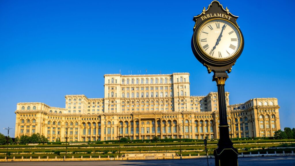 Palace of the Parliament in Romania. Built by Ceausescu, it is part of the communist heritage present throughout the country. The end of the communism rule in Romania came with celebrating Romania's National Day on the 1st of December.